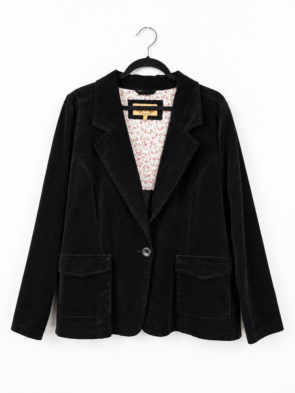 Y2K Black Corduroy Blazer 3X Floral Lined Cottagecore Academia Relaxed Jacket